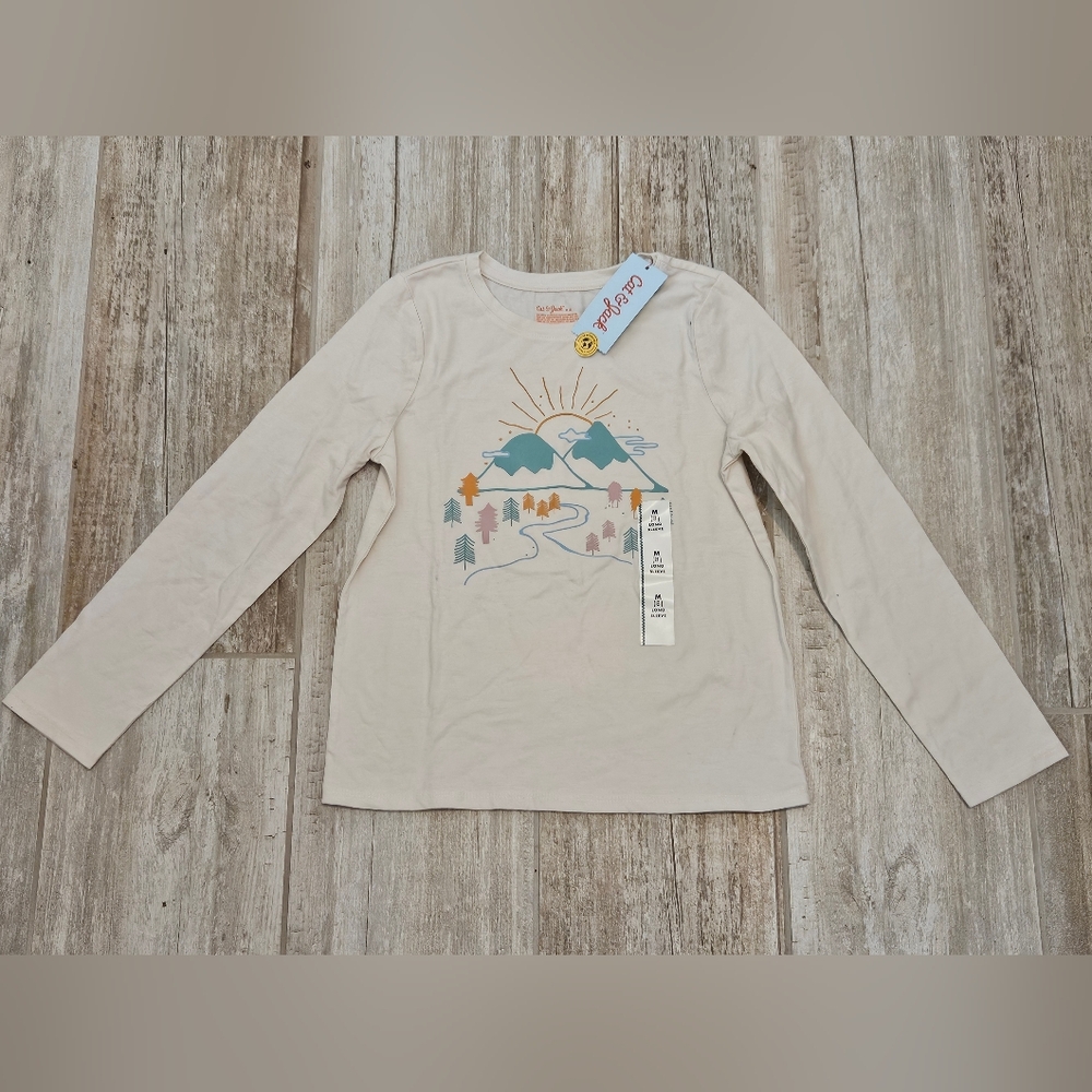 Girls' Long Sleeve Beige T Shirt - Picture 2 of 3